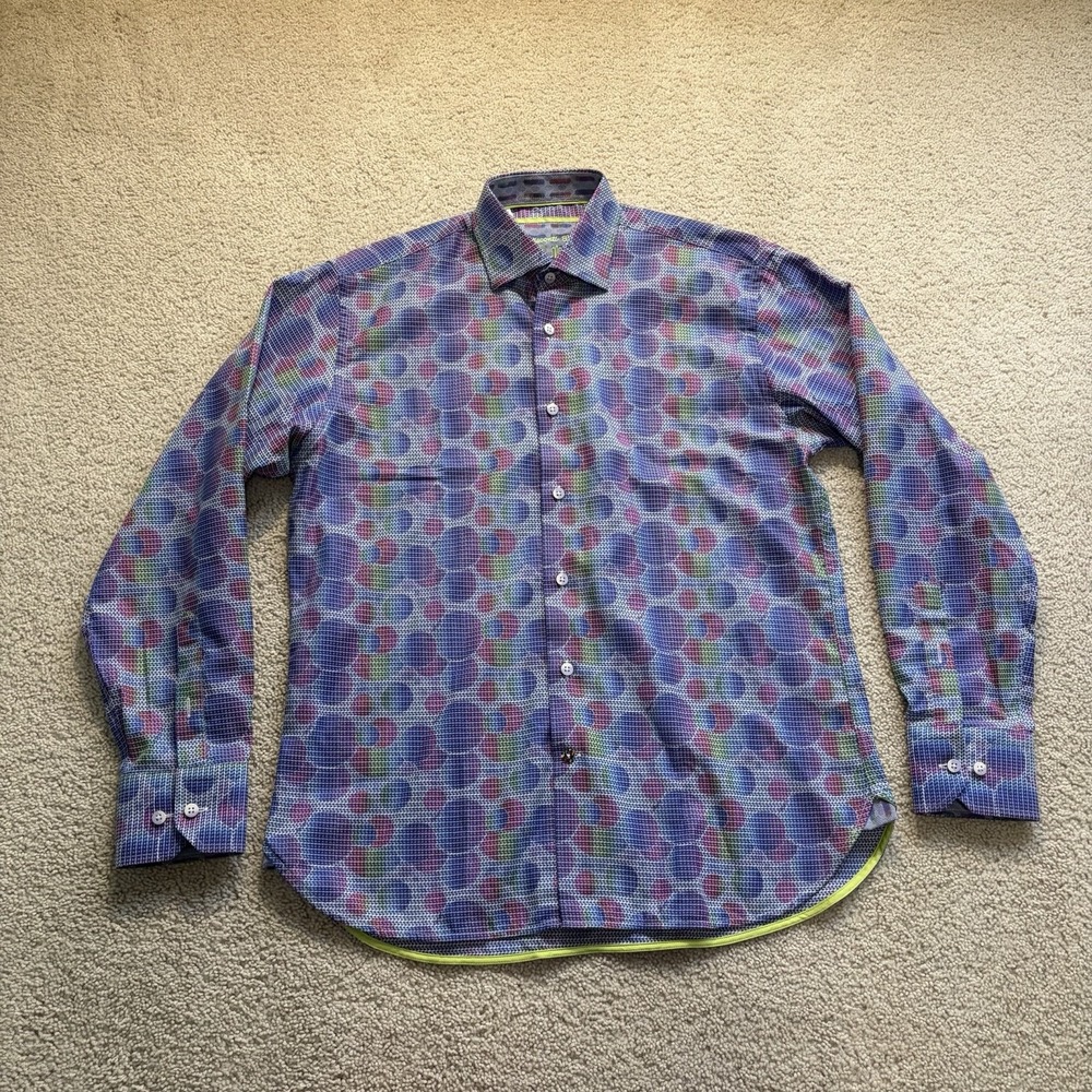 Luchiano Visconti Black Long Sleeve Button Down Shirt Men's Medium Dots Pattern